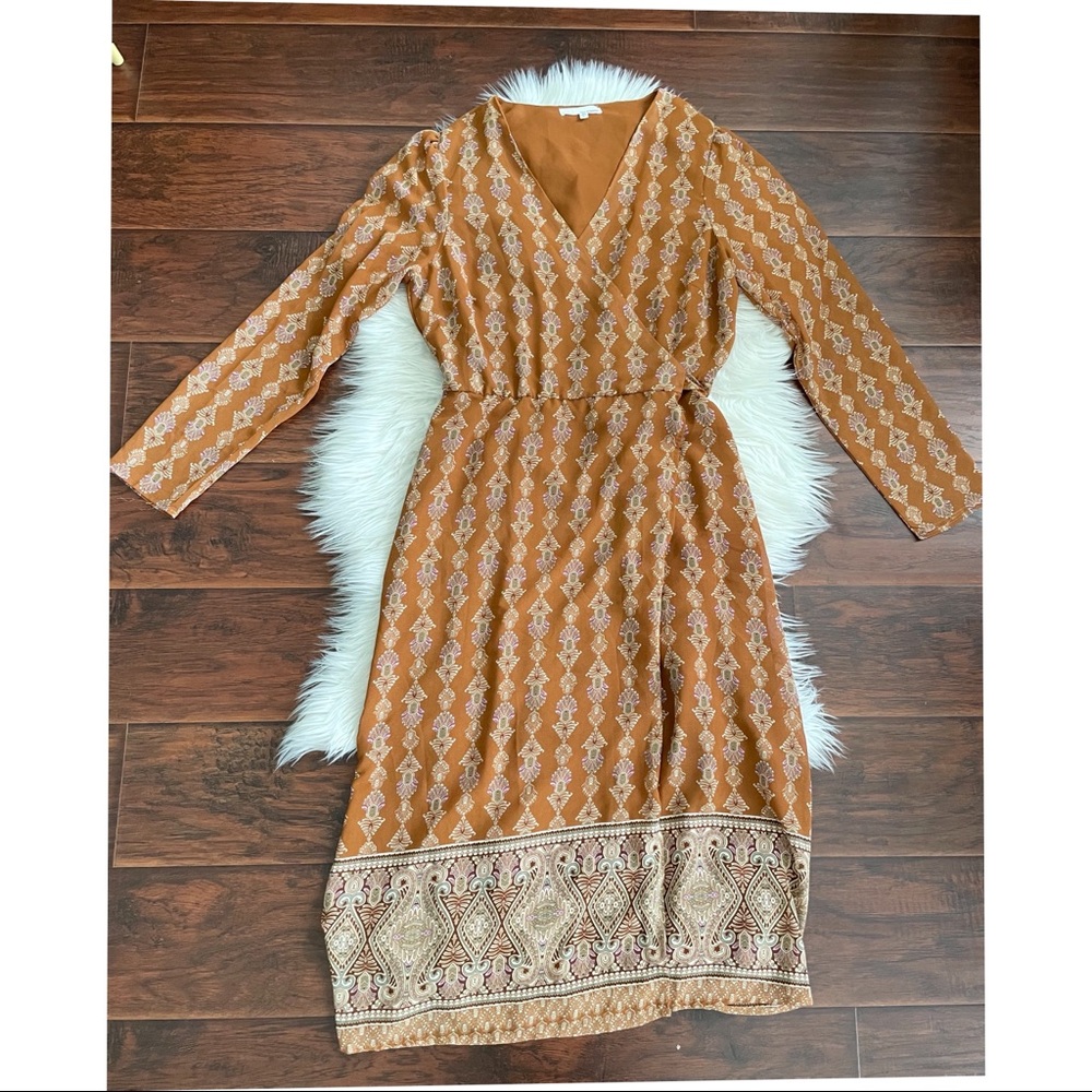 June&Hudson Mustard Floral Wrap Long Sleeve Dress